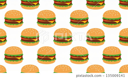 Seamless pattern with autumn leaves and yellow flowers featuring a tasty collection of bakery icons like bread, chocolate cake, and sweet pastry isolated on a white background vector illustration 135009141