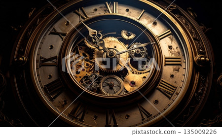 Ancient medieval astronomical clock mechanism on the famous Old Town Hall tower building is a landmark of Czech architecture and astrology in Prague Europe Ancient medieval astronomical clock mechanism on the famous Old Town Hall tower building is a landmark of Czech architecture and astrology in Prague Europe 135009226