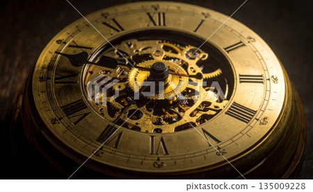 Ancient medieval astronomical clock mechanism on the famous Old Town Hall tower building is a landmark of Czech architecture and astrology in Prague Europe Ancient medieval astronomical clock mechanism on the famous Old Town Hall tower building is a landmark of Czech architecture and astrology in Prague Europe 135009228