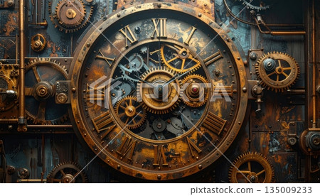 Ancient medieval astronomical clock mechanism on the famous Old Town Hall tower building is a landmark of Czech architecture and astrology in Prague Europe Ancient medieval astronomical clock mechanism on the famous Old Town Hall tower building is a landmark of Czech architecture and astrology in Prague Europe 135009233