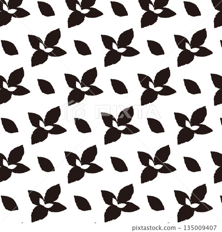 Hand-drawn mint leaf illustration (monochrome black and white) 135009407