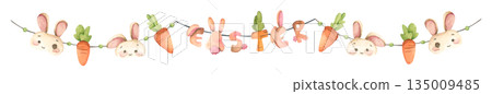 Watercolor Easter Garland Illustration 135009485