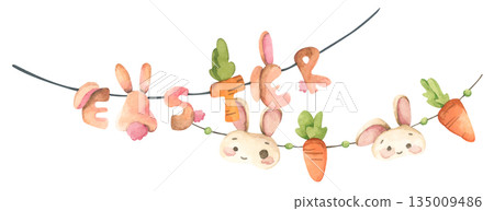 Watercolor Easter Garland Illustration Watercolor Easter Garland Illustration 135009486