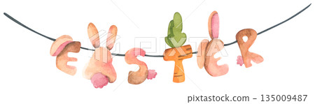 Watercolor Easter Garland Illustration 135009487