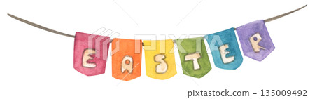 Watercolor Easter Garland Illustration Watercolor Easter Garland Illustration 135009492