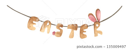 Watercolor Easter Garland Illustration Watercolor Easter Garland Illustration 135009497