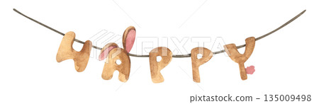 Watercolor Easter Garland Illustration Watercolor Easter Garland Illustration 135009498