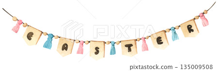 Watercolor Easter Garland Illustration 135009508