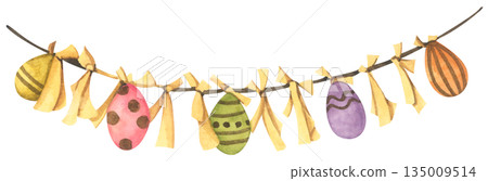 Watercolor Easter Garland Illustration 135009514
