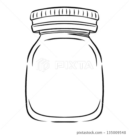 Empty glass jar with cap isolated cartoon outline illustration 135009548