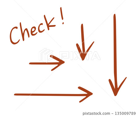 Set of two hand-drawn arrows, one pointing to the right and one pointing down. Check! With text. 135009789