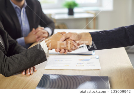 Close-Up Of Business People Shaking Hands During Office Meeting Close-Up Of Business People Shaking Hands During Office Meeting 135009942