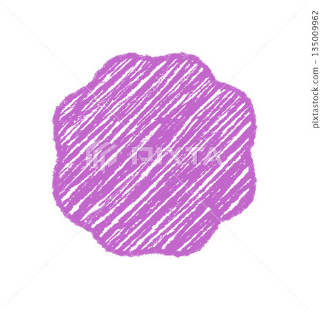 Groovy crayon sketch scallop border shape with vintage retro shading forms an abstract bubble frame. Bold purple chalk background and y2k edge for stylish and fun design concept. Groovy crayon sketch scallop border shape with vintage retro shading forms an abstract bubble frame. Bold purple chalk background and y2k edge for stylish and fun design concept. 135009962