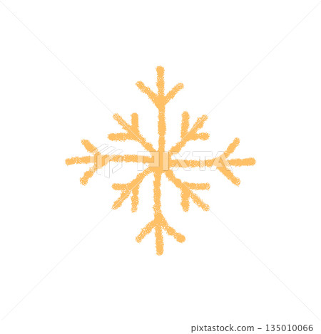 Orange snowflake icon in crayon style with winter frost detail. Ice symbol as snow flake and decoration, perfect for expressing cold chill and xmas mood in seasonal holiday design. Orange snowflake icon in crayon style with winter frost detail. Ice symbol as snow flake and decoration, perfect for expressing cold chill and xmas mood in seasonal holiday design. 135010066