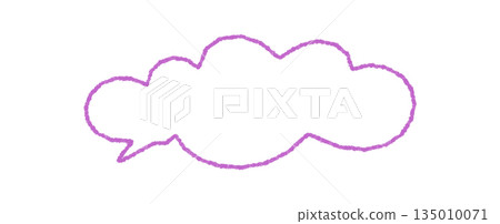 Crayon hand drawn cloud speech bubble in round outline, organic pastel style. Conversation icon with rectangle accent, ideal for talk message template, banner element or graphic communication. 135010071