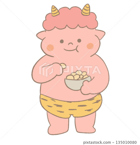 Illustration of a cute demon eating beans | Setsubun, Japanese event material Illustration of a cute demon eating beans | Setsubun, Japanese event material 135010080