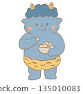 Illustration of a cute demon eating beans | Setsubun, Japanese event material 135010081