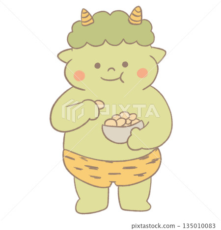 可愛惡魔吃豆子的插圖 | 節分，日本活動宣傳品 135010083