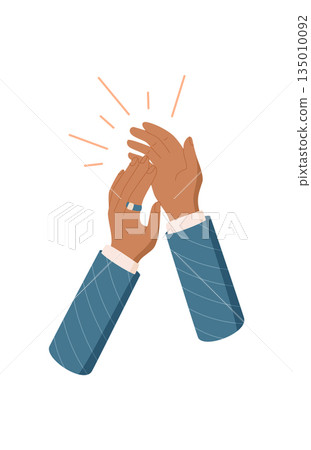 Clapping hands in flat colorful style. Gesture of applause symbolizes teamwork, celebration, and recognition. Representing human connection, congratulation, and clap unity in cheerful concept. 135010092