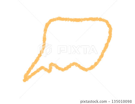 Wavy chalk speech balloon outline icon on white background. Cartoon bubble with textbox form and circle shape for chat or message quote in playful orange, simple concept for comment or note. 135010098