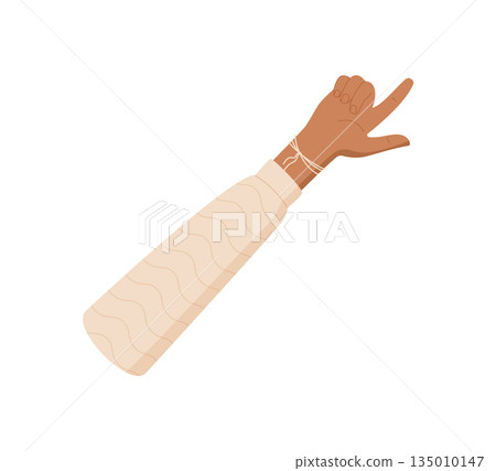 Cartoon hand gesture showing number two in flat style. Fingers form a count of 2, with palm and arm in focus, clothed a light sleeve. Minimal concept for teaching or counting visuals. Cartoon hand gesture showing number two in flat style. Fingers form a count of 2, with palm and arm in focus, clothed a light sleeve. Minimal concept for teaching or counting visuals. 135010147