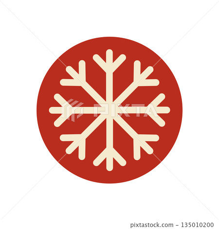Red round sticker shows a line snow flake element in simple holiday style. Festive ornament acts as a christmas and xmas emblem seal, perfect for box decoration in seasonal parcel or gift context. Red round sticker shows a line snow flake element in simple holiday style. Festive ornament acts as a christmas and xmas emblem seal, perfect for box decoration in seasonal parcel or gift context. 135010200