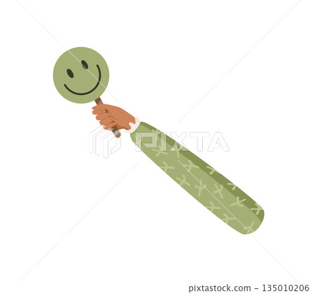 Cartoon style hand hold positive feedback icon. Round circle symbol communicating customer satisfaction. Review gesture for communication and marketing, isolated modern element for survey and Cartoon style hand hold positive feedback icon. Round circle symbol communicating customer satisfaction. Review gesture for communication and marketing, isolated modern element for survey and 135010206