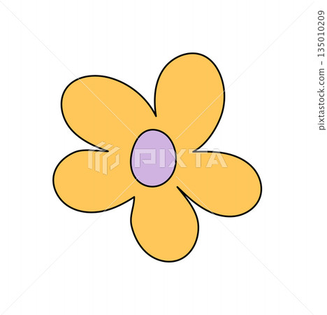 Groovy y2k floral yellow flower icon with a cute and simple shape. This colorful groovy element has a happy 70s retro vibe, perfect for trendy vintage projects and positive summer design concepts. 135010209