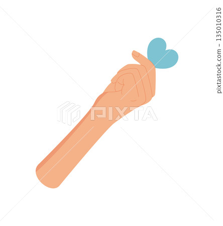 Flat hand holding a heart in colorful cartoon graphic style. A symbolic gesture expressing love, aid, and support. Creative concept highlighting charity and solidarity, perfect for social nonprofit Flat hand holding a heart in colorful cartoon graphic style. A symbolic gesture expressing love, aid, and support. Creative concept highlighting charity and solidarity, perfect for social nonprofit 135010316