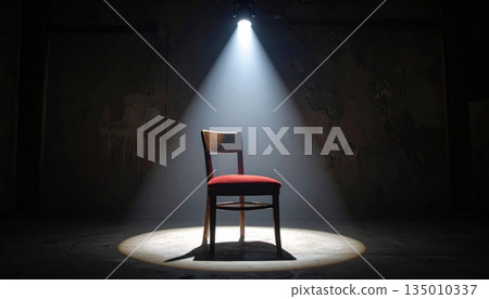 An empty vintage wooden armchair sits alone on the dark floor of an old house interior with light from a window hitting the antique furniture design in a quiet living room An empty vintage wooden armchair sits alone on the dark floor of an old house interior with light from a window hitting the antique furniture design in a quiet living room 135010337