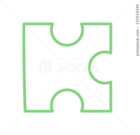 Flat green jigsaw puzzle piece silhouette. Simple puzzle tile with outline for fun table activity and children boardgame. Great for kids games, playful fun, and educational toy concepts. Flat green jigsaw puzzle piece silhouette. Simple puzzle tile with outline for fun table activity and children boardgame. Great for kids games, playful fun, and educational toy concepts. 135010344