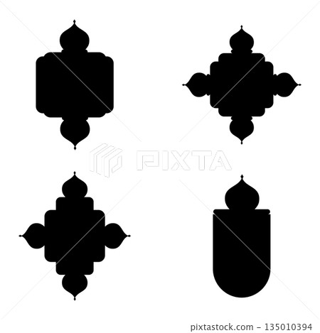 Set of black silhouette islamic shape design element on white background Set of black silhouette islamic shape design element on white background 135010394