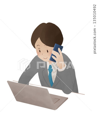 Businessman answering the phone Businessman answering the phone 135010492