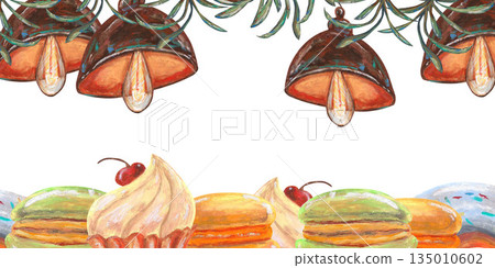 French macaroons, blue donut, cupcake cream, retro electric bulbs, interior plants. Oil pastel drawn template. For interior designs, retro vintage settings, restaurant cafe menu, banners clip arts. French macaroons, blue donut, cupcake cream, retro electric bulbs, interior plants. Oil pastel drawn template. For interior designs, retro vintage settings, restaurant cafe menu, banners clip arts. 135010602