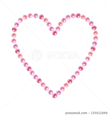 Pink heart-shaped frame made of shiny pearls. Watercolor clip art illustrations for weddings, Valentine's Day, Mother's Day, birthdays, frames, borders, cards, greeting cards, label, banners. Pink heart-shaped frame made of shiny pearls. Watercolor clip art illustrations for weddings, Valentine's Day, Mother's Day, birthdays, frames, borders, cards, greeting cards, label, banners. 135012849