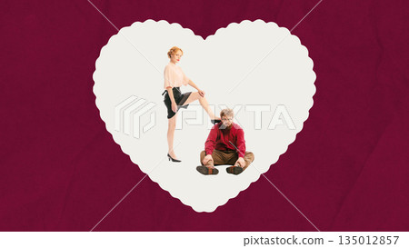 Conceptual mixed media of couple with power dynamic inside heart. Conceptual mixed media of couple with power dynamic inside heart. 135012857