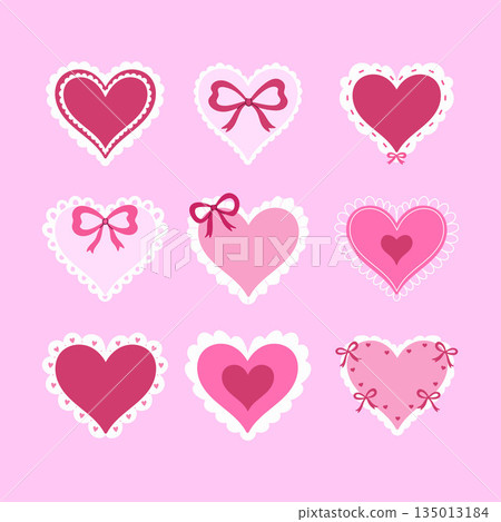 A set of various hearts with lace borders. Vector graphics. A set of various hearts with lace borders. Vector graphics. 135013184