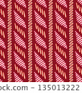 Abstract festive vector seamless pattern. Diagonal hand drawn shapes, brush strokes and outlines on vibrant dark red background. Bright cozy modern holiday repeat tile for wrapping, print, textile 135013222