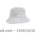White bucket hat, white background. 135013232