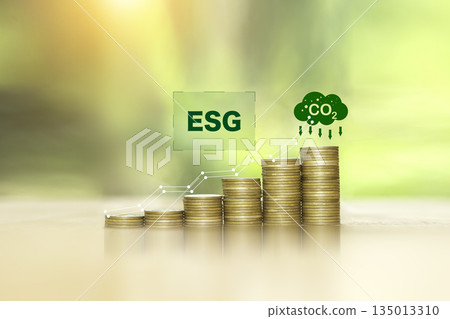 ESG Investment in Renewable energy, global warming. Green Energy Renewable Sustainable carbon neutrality 2050. Environmental protection, Net zero emission. Carbon Credit. 135013310