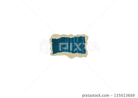 Small torn rectangle of dark teal corrugated paper with uneven beige fiber edges. Concept for texture samples and craft design Small torn rectangle of dark teal corrugated paper with uneven beige fiber edges. Concept for texture samples and craft design 135013689