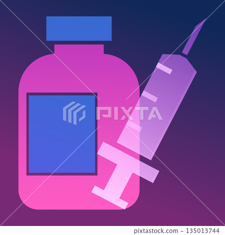 Syringe and vaccine in a bottle icon. 135013744
