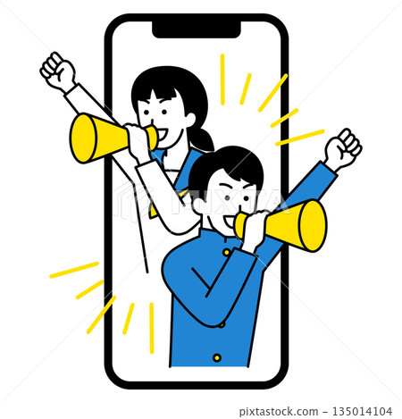 男女學生支持的智慧型手機廣告 男女學生支持的智慧型手機廣告 135014104