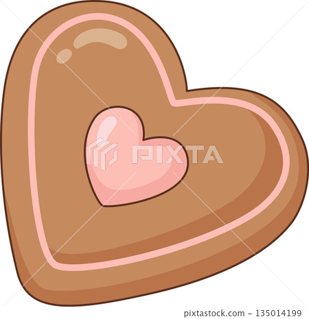 Cute Heart Shaped Chocolate Cookie with Pink Heart Detail Illustration for Valentine's Day Cute Heart Shaped Chocolate Cookie with Pink Heart Detail Illustration for Valentine's Day 135014199