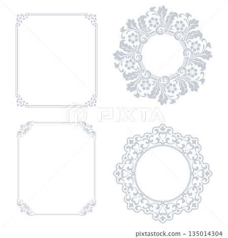 Set of decorative frames Elegant vector element for design in Eastern style, place for text. Floral gray and white borders. Lace illustration for invitations and greeting cards 135014304