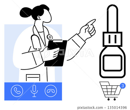 Telemedicine, e-healthcare, online pharmacy, remote services, digital consultation, medical delivery. Doctor with a clipboard, medical product shopping icon call options. Telemedicine and online Telemedicine, e-healthcare, online pharmacy, remote services, digital consultation, medical delivery. Doctor with a clipboard, medical product shopping icon call options. Telemedicine and online 135014396