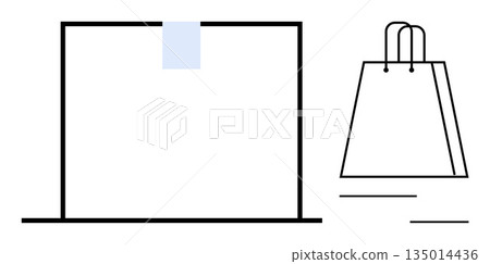 E-commerce, retail branding, product packaging, shopping, marketing promotion, minimalism. A shopping bag and frame are displayed with clean lines. E-commerce and retail branding 135014436