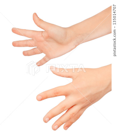 Open human hands isolated on white background with copy space Open human hands isolated on white background with copy space 135014707