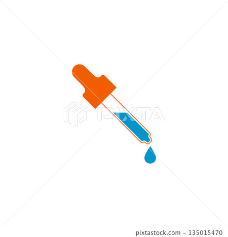 Pipette dropper with a drop. Colored vector illustration on white background. Pipette dropper with a drop. Colored vector illustration on white background. 135015470