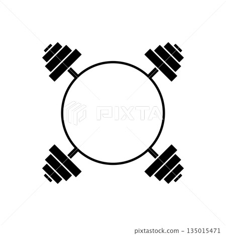 Circle and two crossed barbell. Isolated vector illustration on white background. Circle and two crossed barbell. Isolated vector illustration on white background. 135015471